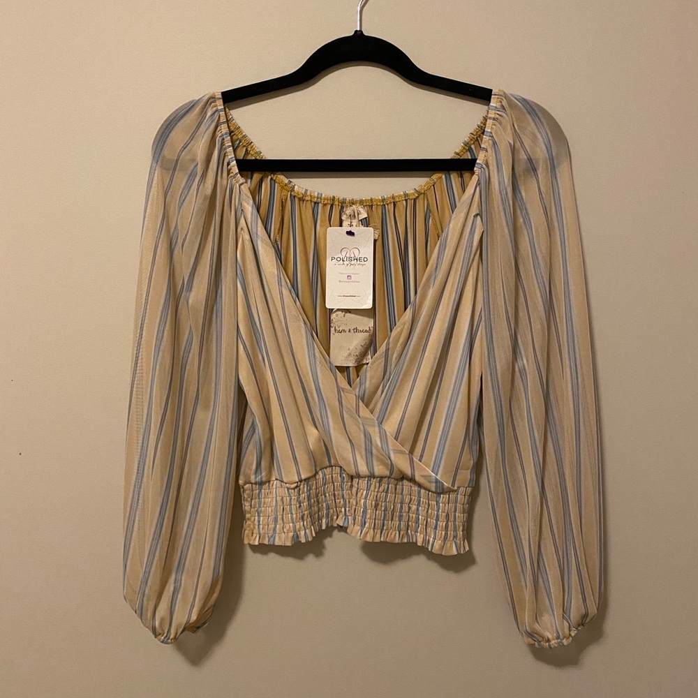 NWT Hem & Thread Cropped Striped Blouse